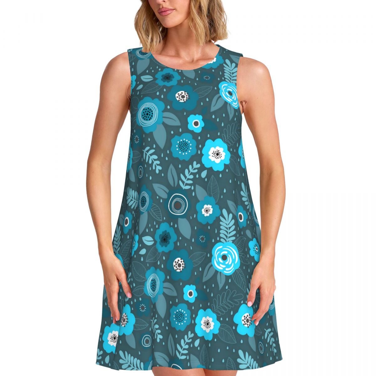 Summer Clothing Ideas For Women - Robe décontractée élégante à fleurs bleues,
