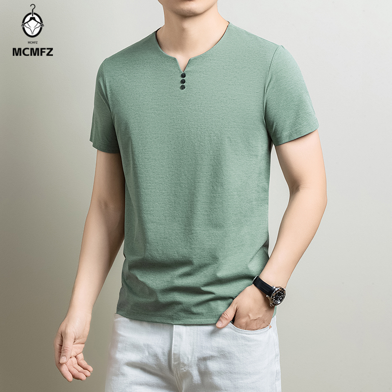 Summer Clothing Line - T-shirt Henley basique pour homme, en