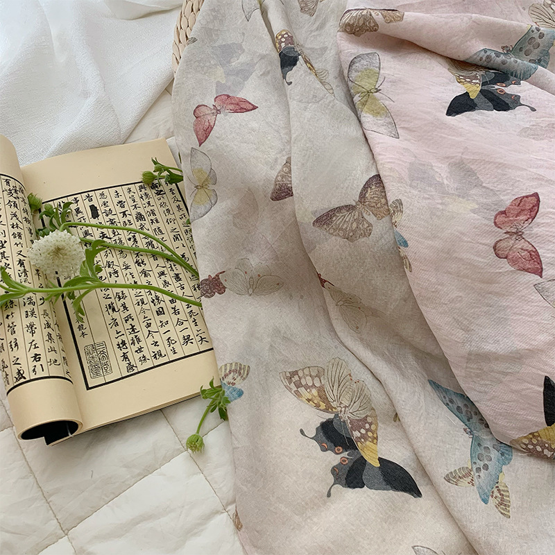 Tissu imprimé papillons sur fo - Summer Clothing Fabric avis et prix